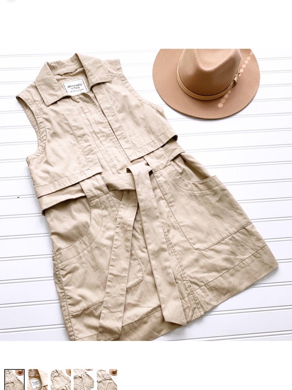 Abercrombie & Fitch trench-style vest dress belted waist and utility pockets LG - Picture 3 of 12